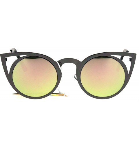 Cat Eye Womens Metal Bat Shape Cat Eye Round Circle Lens Sunglasses - Gunmetal Peach - CX17YKH9G9L $14.80