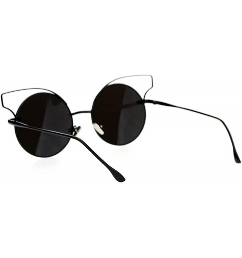 Cat Eye Mirrored Mirror Flat Lens Metal Wire Horn Rim Cat Eye Sunglasses - Black Blue - CU12DUJWKVB $12.12