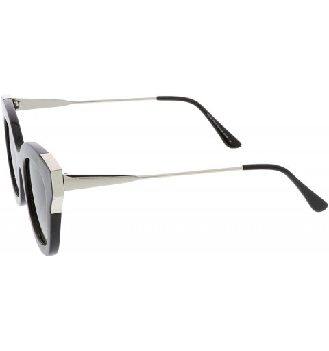 Cat Eye Oversize Thick Slim Temple Metal Trim Square Flat Lens Cat Eye Sunglasses 48mm - Black-silver / Lavender - C012OB1FHX...