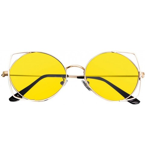 Cat Eye Sunglasses Mirrored Glasses Fashion - Yellow - CW18U93T7D5 $11.64