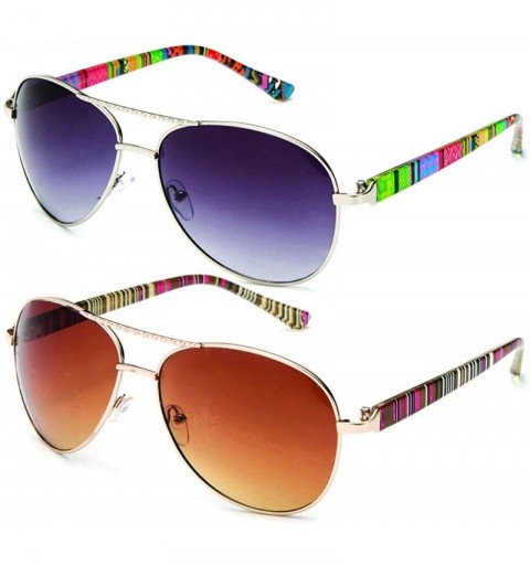 Aviator Large Metal Finish Tribal Pattern Design Aviator Spring Collection Fashion Sunglasses - CI182L6NXQN $13.38