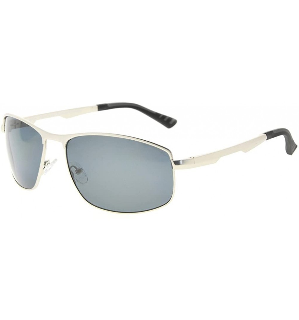 Rectangular Metal Frame Spring Hinges Polycarbonate Lens Polarized Sunglasses Men Women - Silver/Grey Lens - CR186L63I8W $62.48