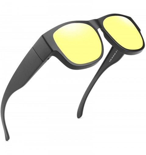 Oversized Unisex Wear Over Prescription Sunglasses - Polarized Fit Over Sun Glasses - Black Frame Yellow Lens - CG18ALR36MA $...