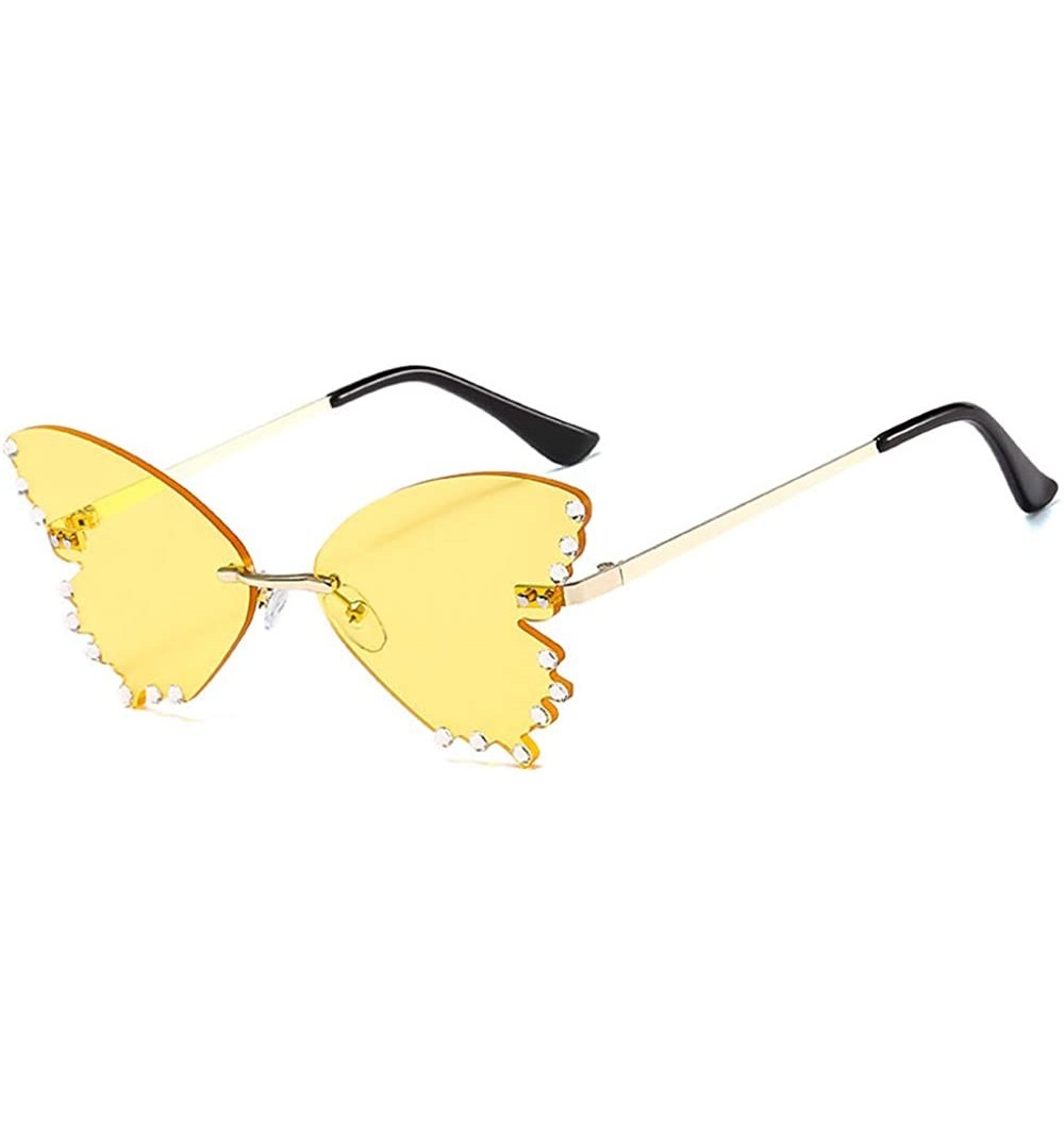 Rimless Butterfly Sunglasses Women Rhinestones Shades Trendy Oversized Rimless Eyewear UV Protection - C3 Gold Yellow - CJ190...