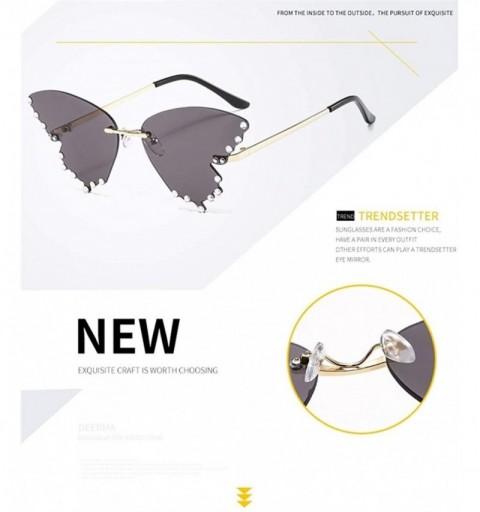 Rimless Butterfly Sunglasses Women Rhinestones Shades Trendy Oversized Rimless Eyewear UV Protection - C3 Gold Yellow - CJ190...