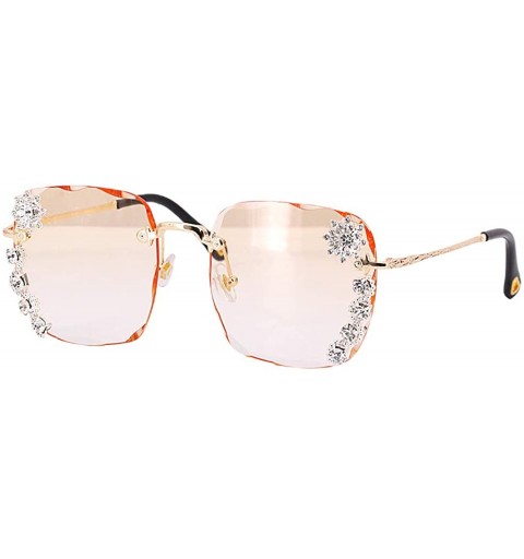 Square Women Luxury Diamond Rhinestone Sunglasses Novelty Oversized Square Shades - Champagne - C919CIYE5LH $37.86