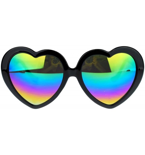 Oversized Womens Mirrored Rusta Mirror Lens Plastic Frame Heart Shape Sunglasses - Black - CI11O208PX5 $23.81