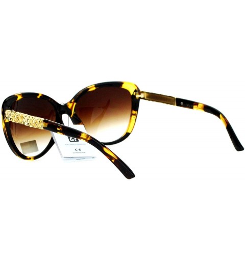 Butterfly Womens Sunglasses Round Butterfly Frame Rose Floral Metal Plate Art UV 400 - Tortoise (Brown) - C3188IDI5DR $10.66