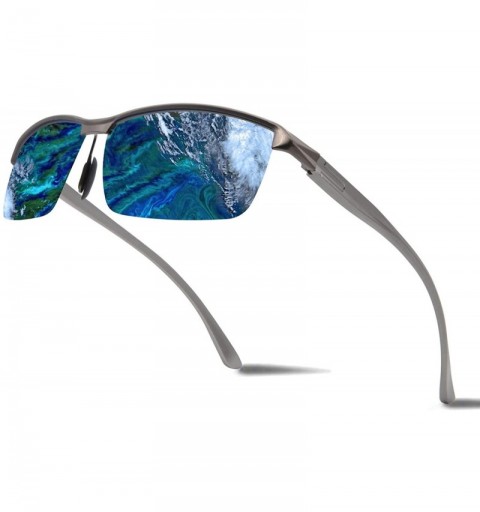 Sport Men's Driving Polarized Sunglasses for Men Sports Eyewear Fishing Goggles with Al-Mg Frame - Gun Frame Blue Lens - C218...