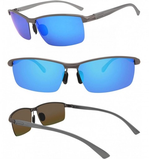 Sport Men's Driving Polarized Sunglasses for Men Sports Eyewear Fishing Goggles with Al-Mg Frame - Gun Frame Blue Lens - C218...