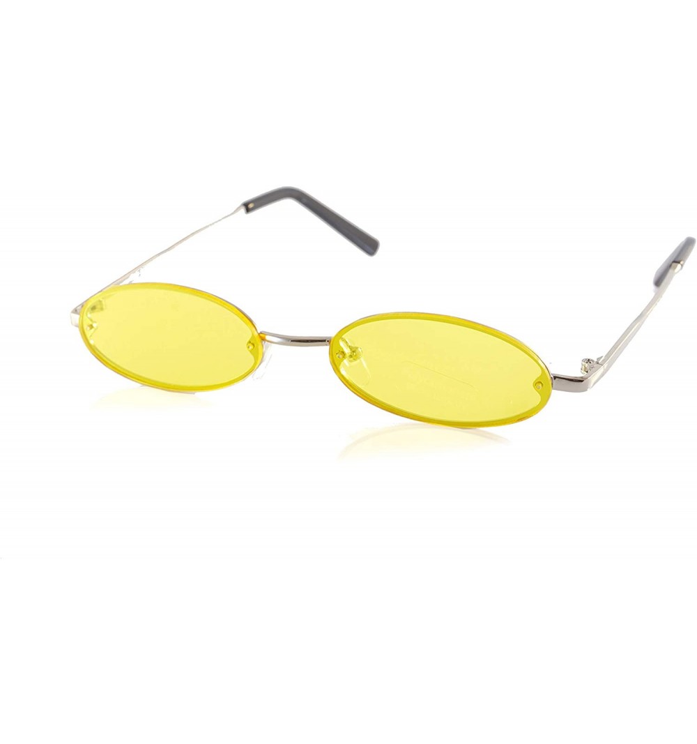 Oval Rimless Tinted Flat Lens Slim Oval Round Retro Sunglasses A243 A244 - (Tinted) Yellow - CM18L5Z3G6Q $10.70