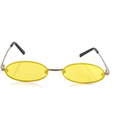 Oval Rimless Tinted Flat Lens Slim Oval Round Retro Sunglasses A243 A244 - (Tinted) Yellow - CM18L5Z3G6Q $10.70