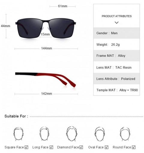 Aviator DESIGN Men Classic Rectangle Sunglasses HD Polarized Sun Glasses For C01 Black - C03 Silver - CO18XE070OG $19.99