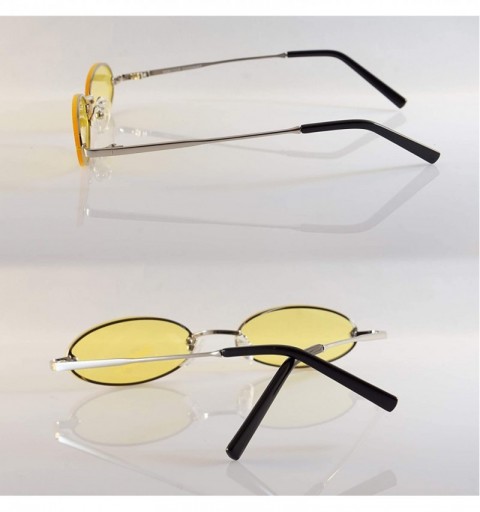 Oval Rimless Tinted Flat Lens Slim Oval Round Retro Sunglasses A243 A244 - (Tinted) Yellow - CM18L5Z3G6Q $10.70