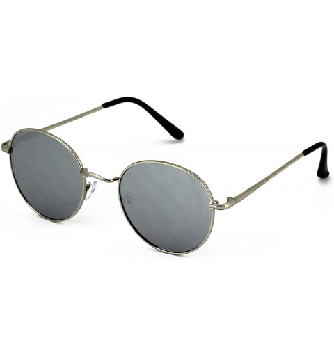Round Small Round Vintage Retro Mirror Lenses Classic Sunglasses for Men and Women - Silver Frame / Silver Mirror - C718C3EYR...