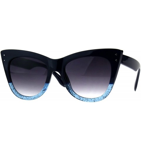 Butterfly Butterfly Cateye Sunglasses Womens Chic Retro Designer Style Shades - Navy Blue Glitter (Smoke) - CP18CI75L33 $24.49