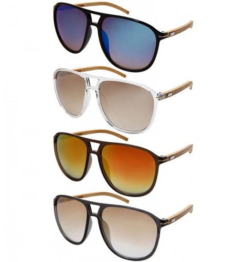 Aviator Retro Wooden Bamboo Sunglasses Aviators Women Men Mirrored Lens with Case - CE18GTXYHSH $15.09
