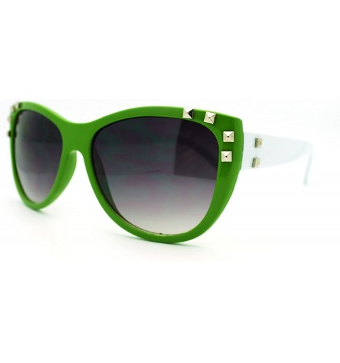 Round Studded Fashion Sunglasses Womens Round Cateye Frame - Green White - CB1864A7IEZ $8.40