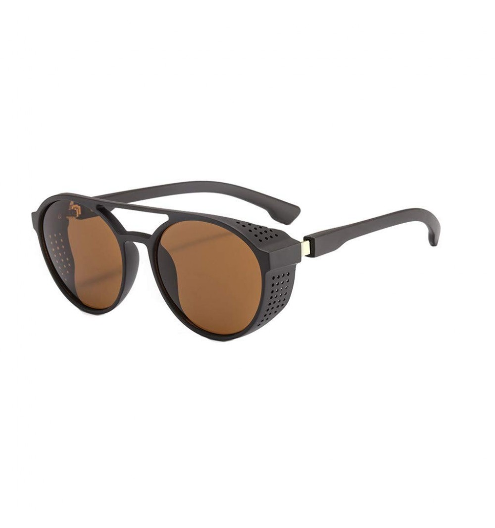 Rimless Vintage Round Sunglasses for Men Classic Retro Designer Glasses Street Beat Hip Hop Eyewear - Brown - CJ18REALMMX $12.80