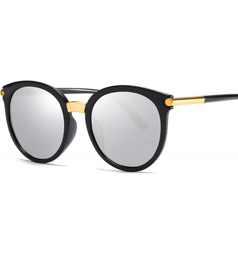 Oversized New Vintage Black Cat Eye Sunglasses Women Fashion Brand Designer Mirror Cateye Sun Glasses UV400 - Silver - CC18W9...