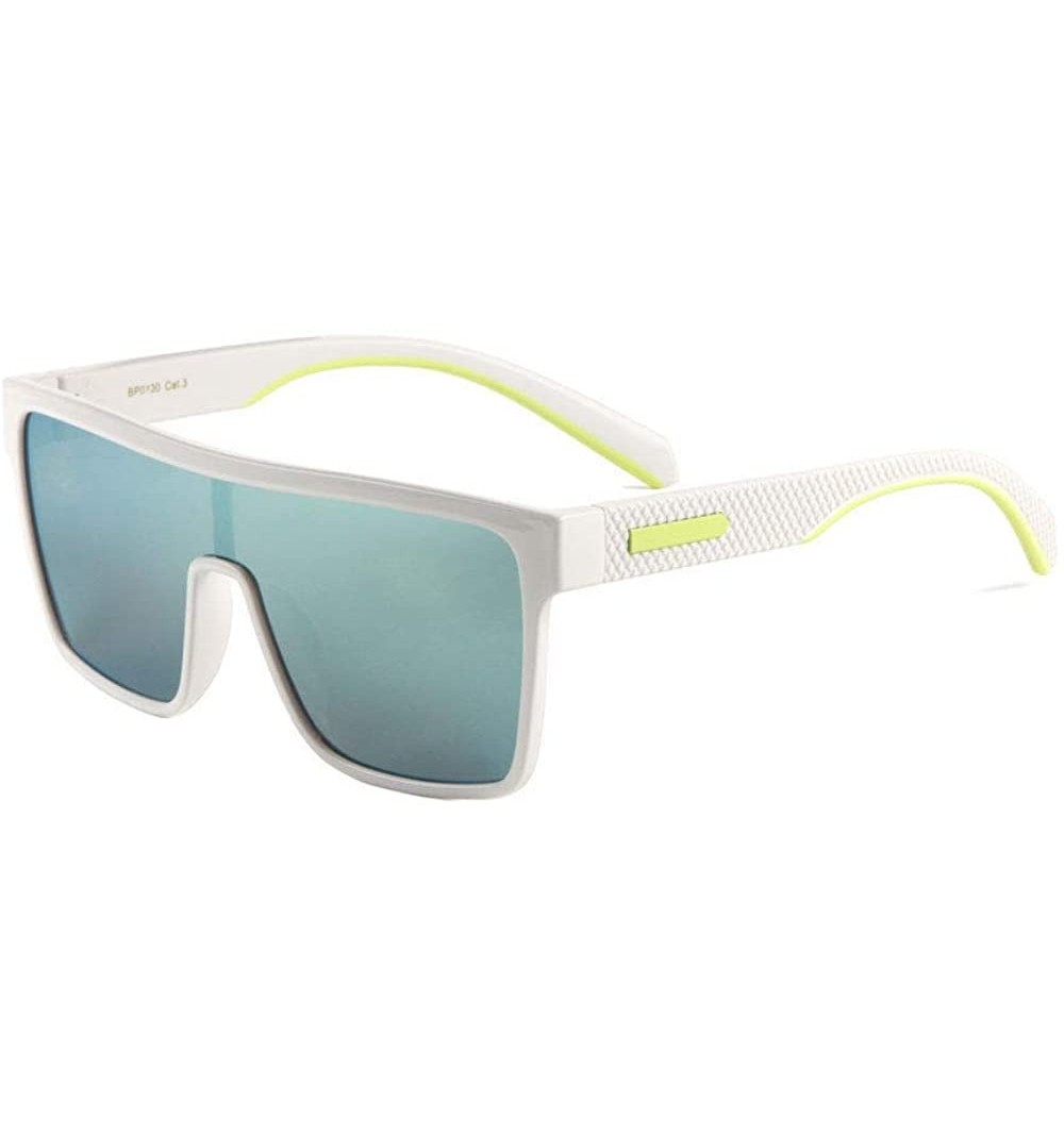 Wrap Futuristic Square Flat Top One Piece Lens Shield Polarized Sunglasses - White & Yellow Frame - CD18SCD3YRC $11.96