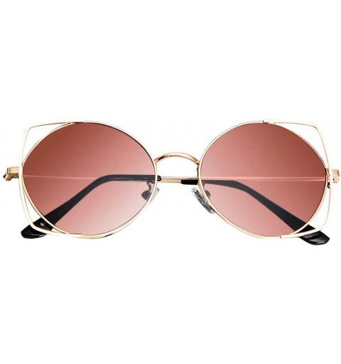 Cat Eye Sunglasses Mirrored Glasses Fashion - Brown - CO18UD5UCXC $15.05