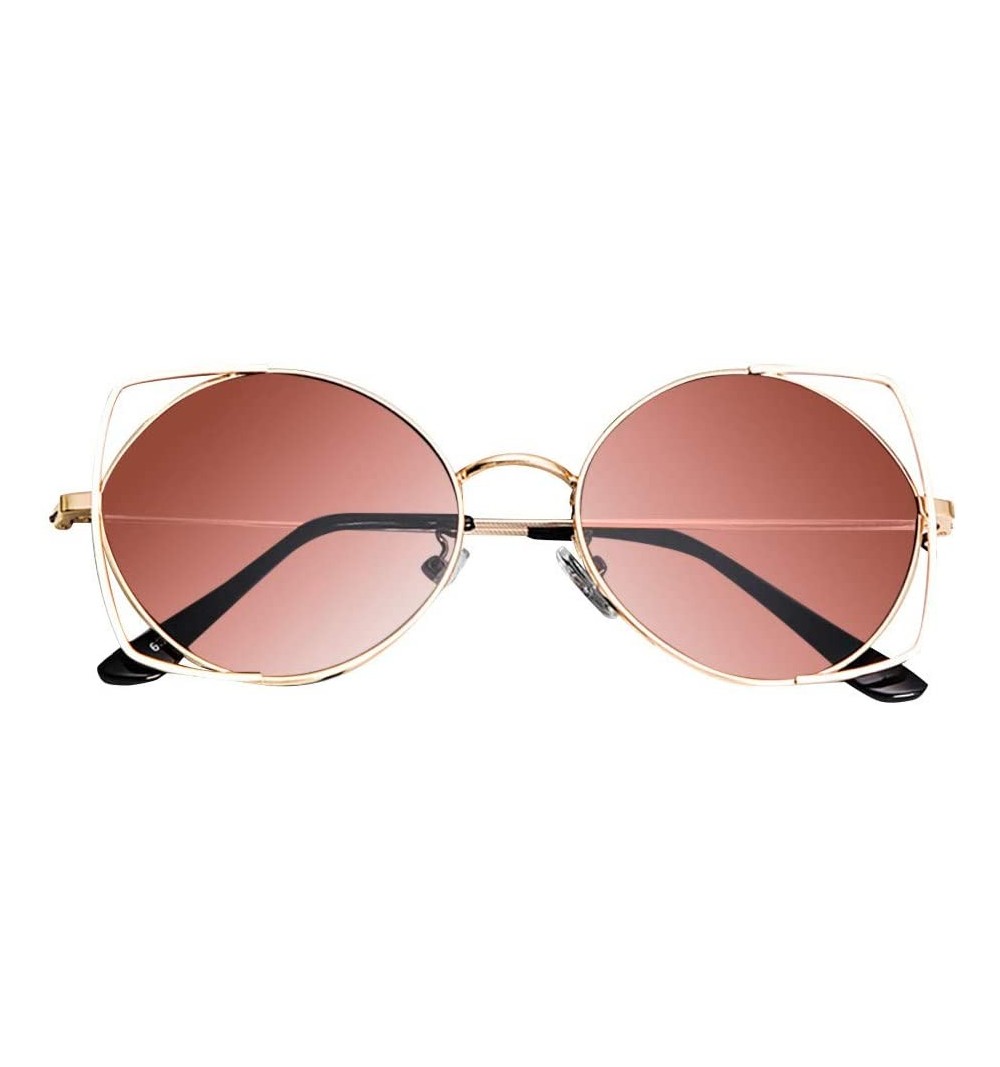 Cat Eye Sunglasses Mirrored Glasses Fashion - Brown - CO18UD5UCXC $15.05
