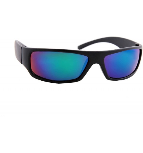 Sport Unisex Sunglasses Mirror Lens Military Matte Frame Outdoor Athletic - Black Matte Frame/ Mirror Green-blue Lens - C518K...
