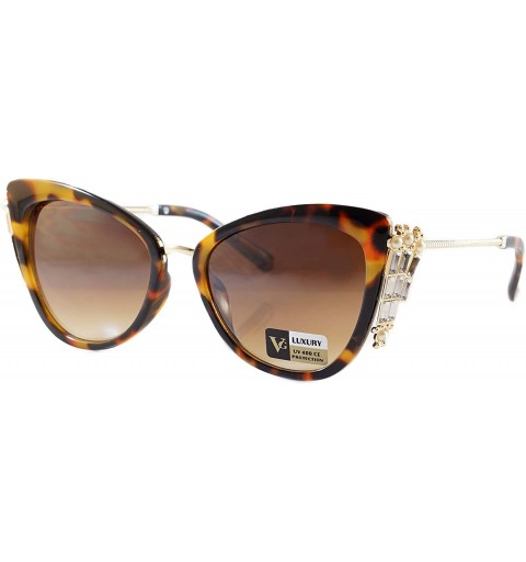 Cat Eye Side Rhinestone Pearl Metal Iced-Out Jewel Temple Cat-Eye Sunglasses A229 - Tortoise Brown - C018HYYXCLC $15.98