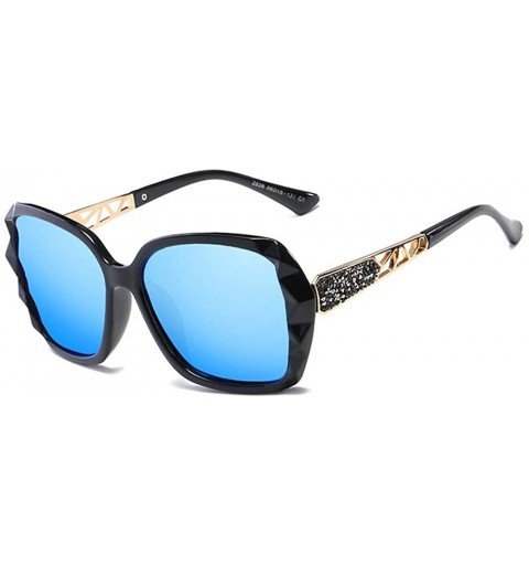 Goggle Womens Classic Oversized Polarised Sunglasses Fashion Retro Glasses - Black-blue - CN18ROOXD4U $16.79