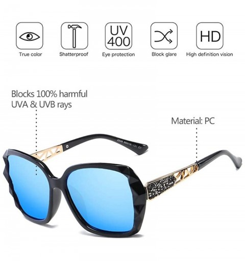 Goggle Womens Classic Oversized Polarised Sunglasses Fashion Retro Glasses - Black-blue - CN18ROOXD4U $8.05