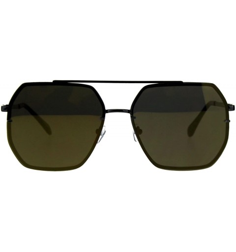 Oversized Square Heptagon Shape Sunglasses Retro Fashion Unisex Mirrored UV 400 - Gunmetal (Gold Mirror) - CJ18G36U9RZ $26.32
