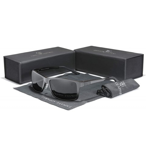 Rectangular Genuine Mens Polarized Rectangular Adjustable Sunglasses Fashion UV400 Ultra Light Al-Mg - Black/Gray - CJ18YK8E0...