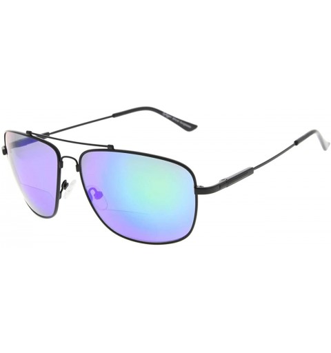 Rectangular Memory Bifocal Sunglasses Bendable Titanium Reading Sunglasses - Black Frame Green Mirror - CK18032O39W $30.97