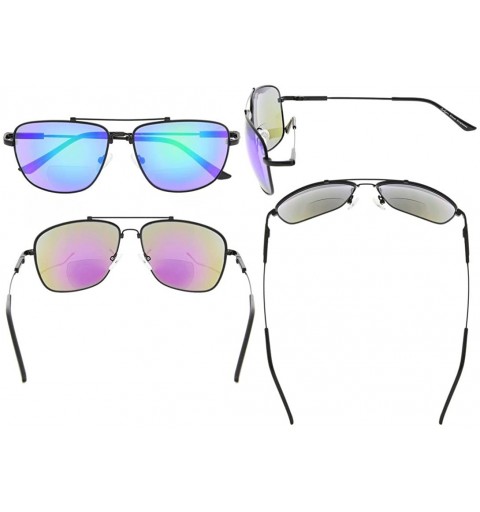 Rectangular Memory Bifocal Sunglasses Bendable Titanium Reading Sunglasses - Black Frame Green Mirror - CK18032O39W $30.97