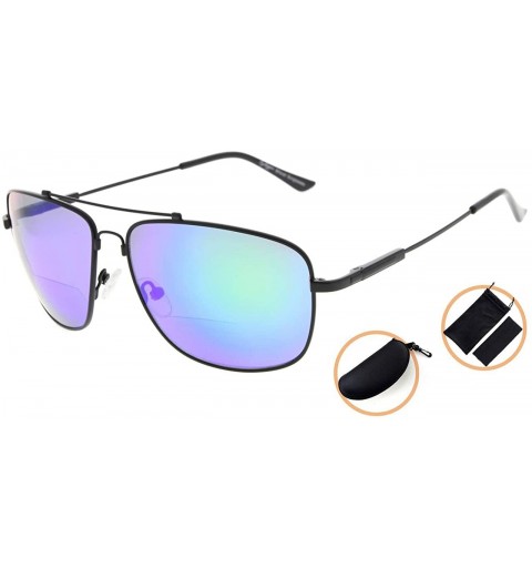 Rectangular Memory Bifocal Sunglasses Bendable Titanium Reading Sunglasses - Black Frame Green Mirror - CK18032O39W $30.97