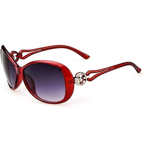 Oval UV400 Sunglasses for Women Vintage Big Frame Sun Glasses Ladies Shades - Wine Red - CK196LANERX $18.36