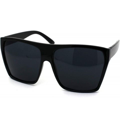 Square All Black Extra Large Flat Top Gangster Rectangular Square Fashion Sunglasses - CE11HX9Z6ZH $18.61