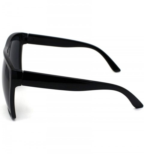 Square All Black Extra Large Flat Top Gangster Rectangular Square Fashion Sunglasses - CE11HX9Z6ZH $10.70