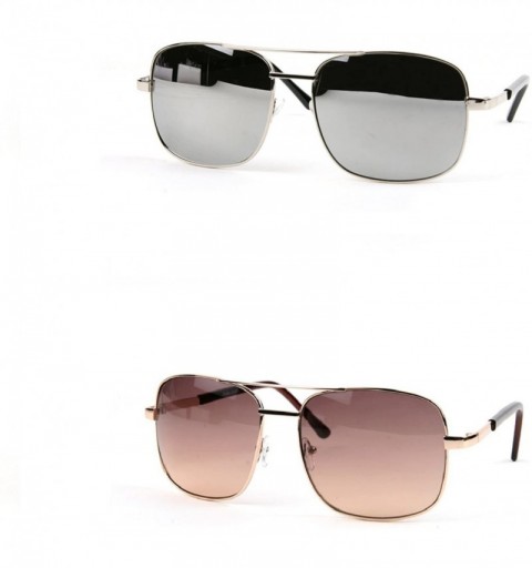 Aviator Classic Square Aviator Sunglasses P486 - 2 Pcs Silver-mirror & Gold-brown - CB11WSY8FQ9 $18.82