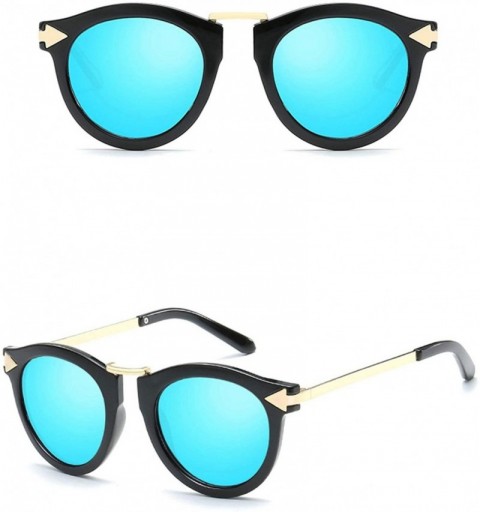 Oversized Classic Retro Round Arrow Sunglasses for Men or Women Metal PC UV400 Sunglasses - Blue - CK18SAS2O4K $11.41