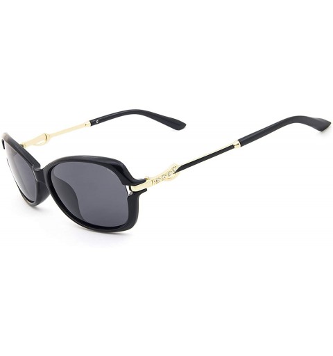 Oval Women's Classic Anti-glare Polarized UV 400 Protection Driving Sunglasses - Black Frame Gray Lens - C218SXGYHOS $12.04