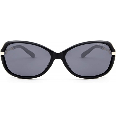 Oval Women's Classic Anti-glare Polarized UV 400 Protection Driving Sunglasses - Black Frame Gray Lens - C218SXGYHOS $12.04