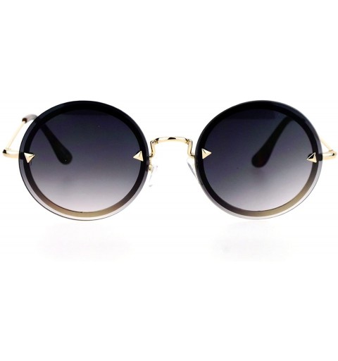 Round Flat Lens Rimless Luxury Round Oval Retro Hippie Sunglasses - Gold Smoke - C412KRWRUC3 $9.84