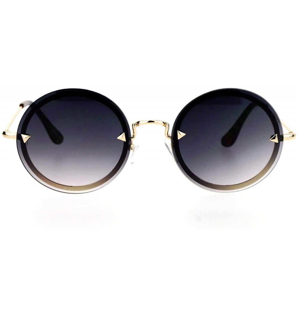 Round Flat Lens Rimless Luxury Round Oval Retro Hippie Sunglasses - Gold Smoke - C412KRWRUC3 $9.84