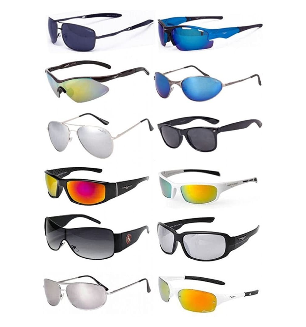 Rectangular Wholesale Mens Assorted Sunglasses Dozen with FREE Soft Pouches - CA11TDGWNV3 $51.03