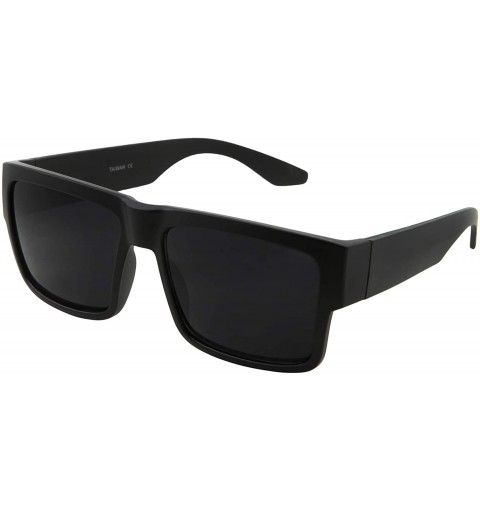 Round Square Black Super Dark Sunglasses - Men Women - Stylish Modern Model Gangster - Matte Black - CR196CCON4D $9.60