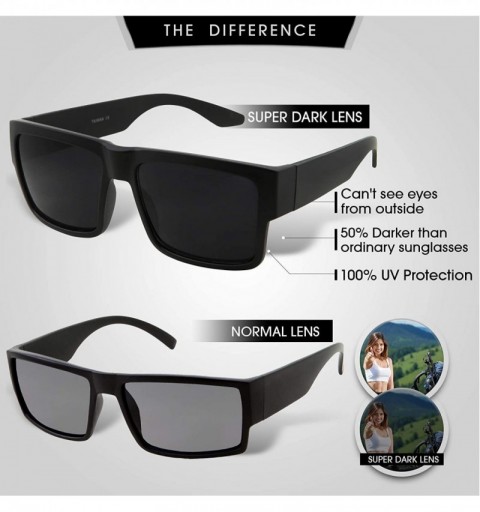 Round Square Black Super Dark Sunglasses - Men Women - Stylish Modern Model Gangster - Matte Black - CR196CCON4D $9.60