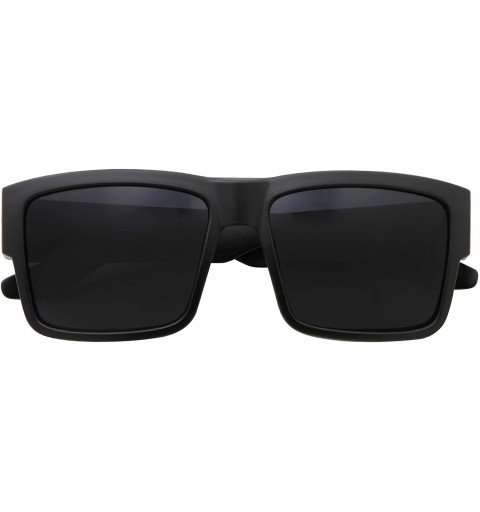 Round Square Black Super Dark Sunglasses - Men Women - Stylish Modern Model Gangster - Matte Black - CR196CCON4D $9.60