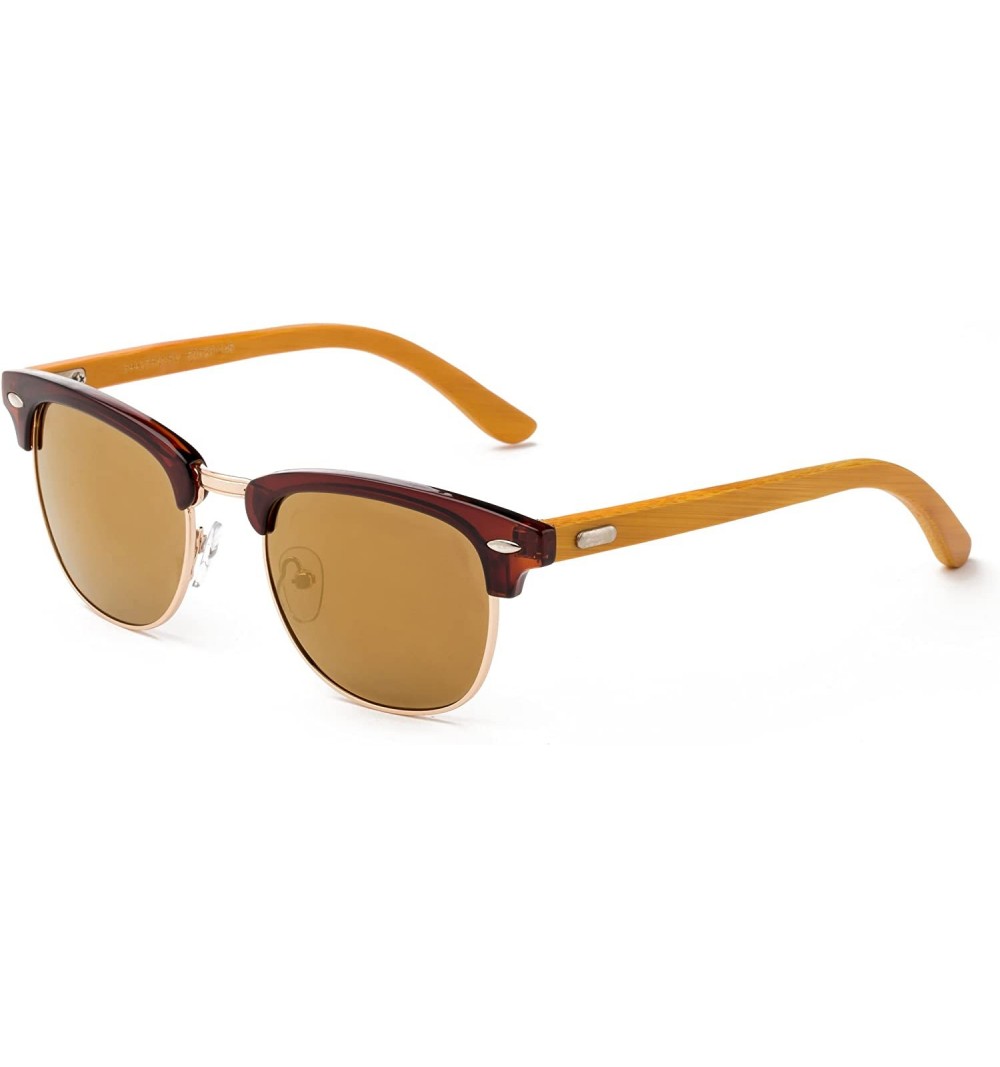 Round "Topline Flash" Vintage Design Fashion Sunglasses Real Bamboo Wooden for Men and Women - CS12M1OC0GL $10.19